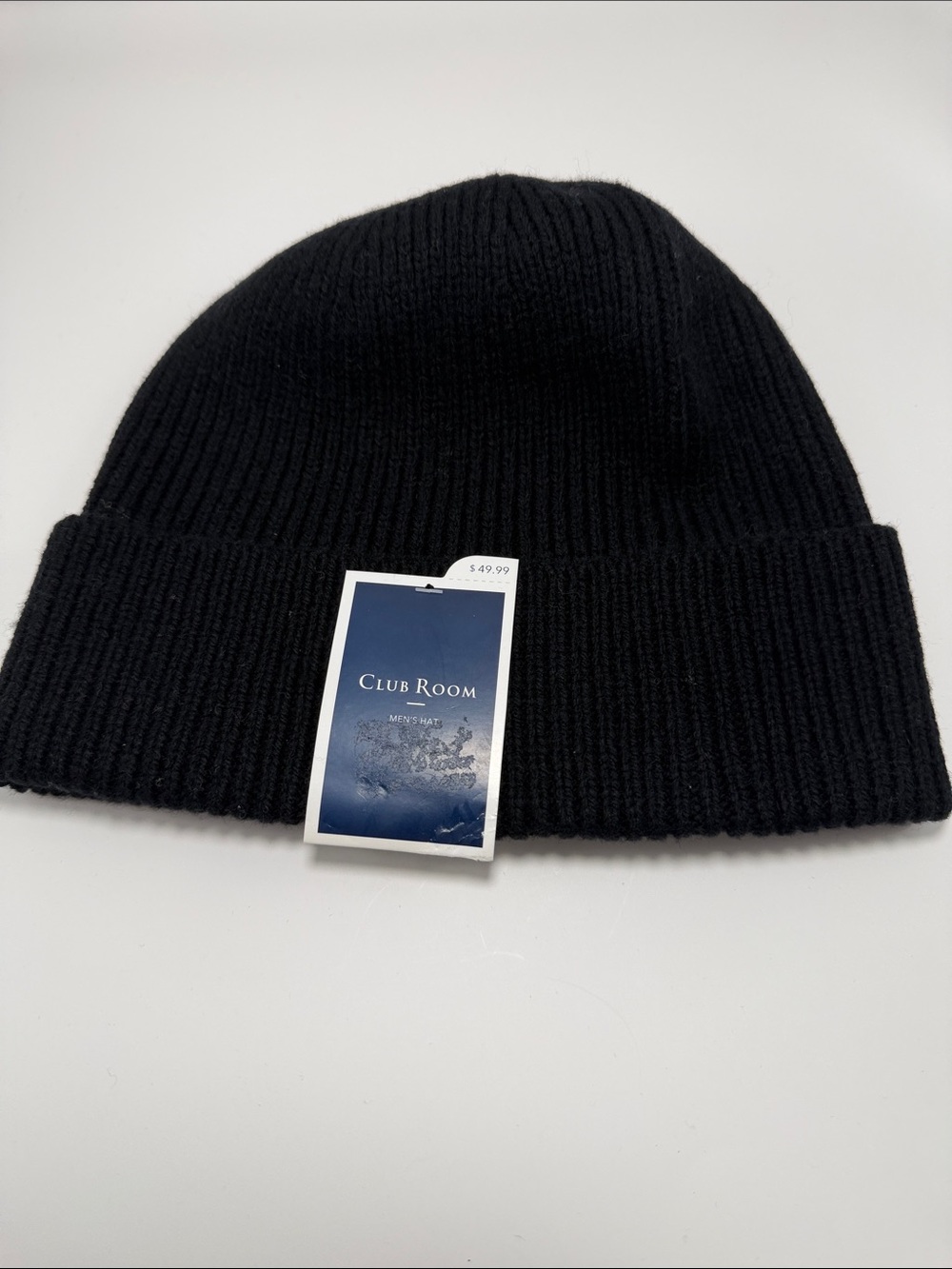 Club Room Black Ribbed Cuffed 100% Wool Beanie